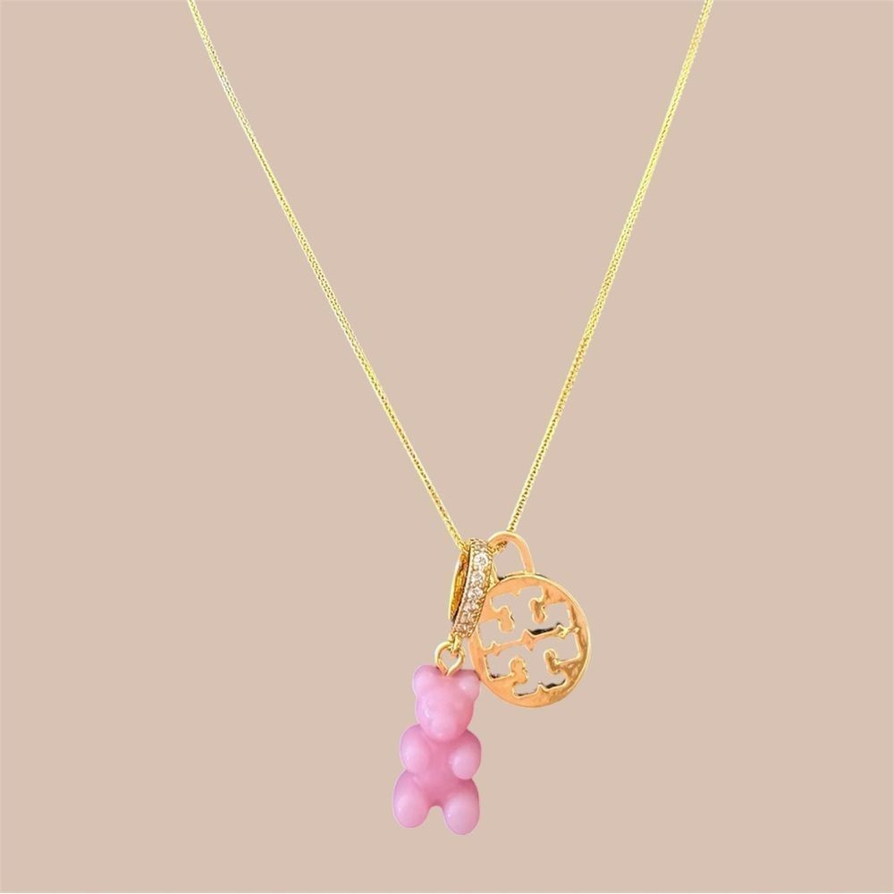 TORY BURCH 18K GOLD LOGO CHARM WITH NOSTALGIC GUMMY BEAR CHARM PENDANT N…